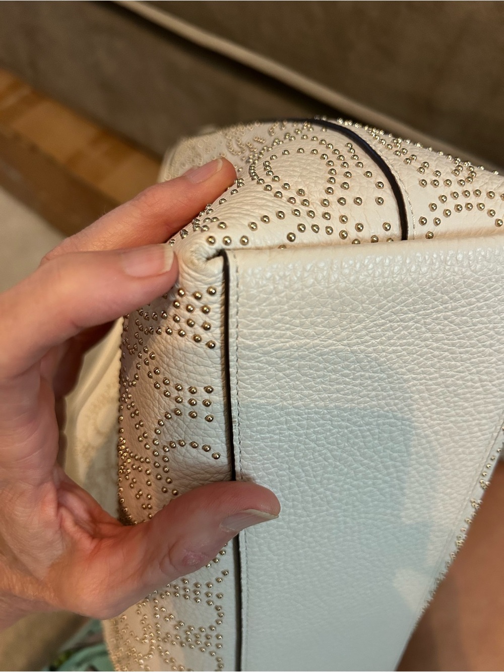 COACH Laurel Shoulder Bag with Signature C Gold Rivets Pattern in Chalk - Picture 11 of 12